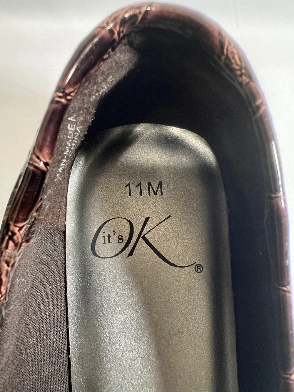 Classic Brown Croc-Embossed Buckle Ballet Flats